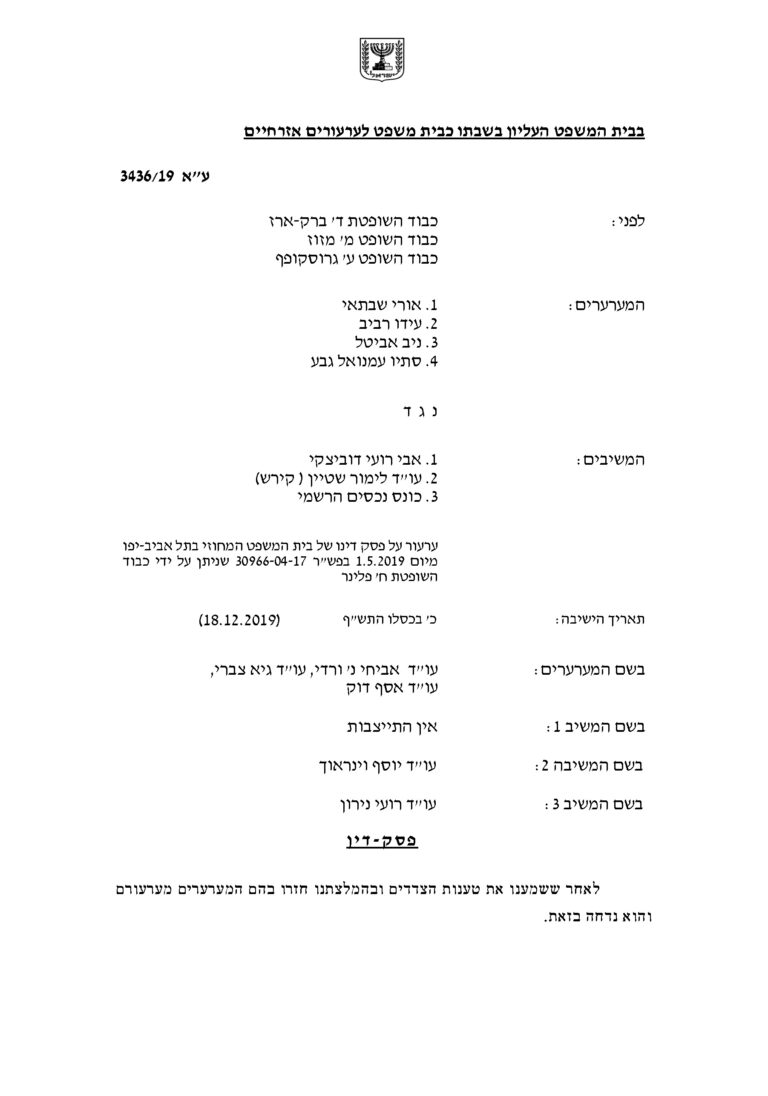 אבי דוביצקי זוכה בבית משפט עליון