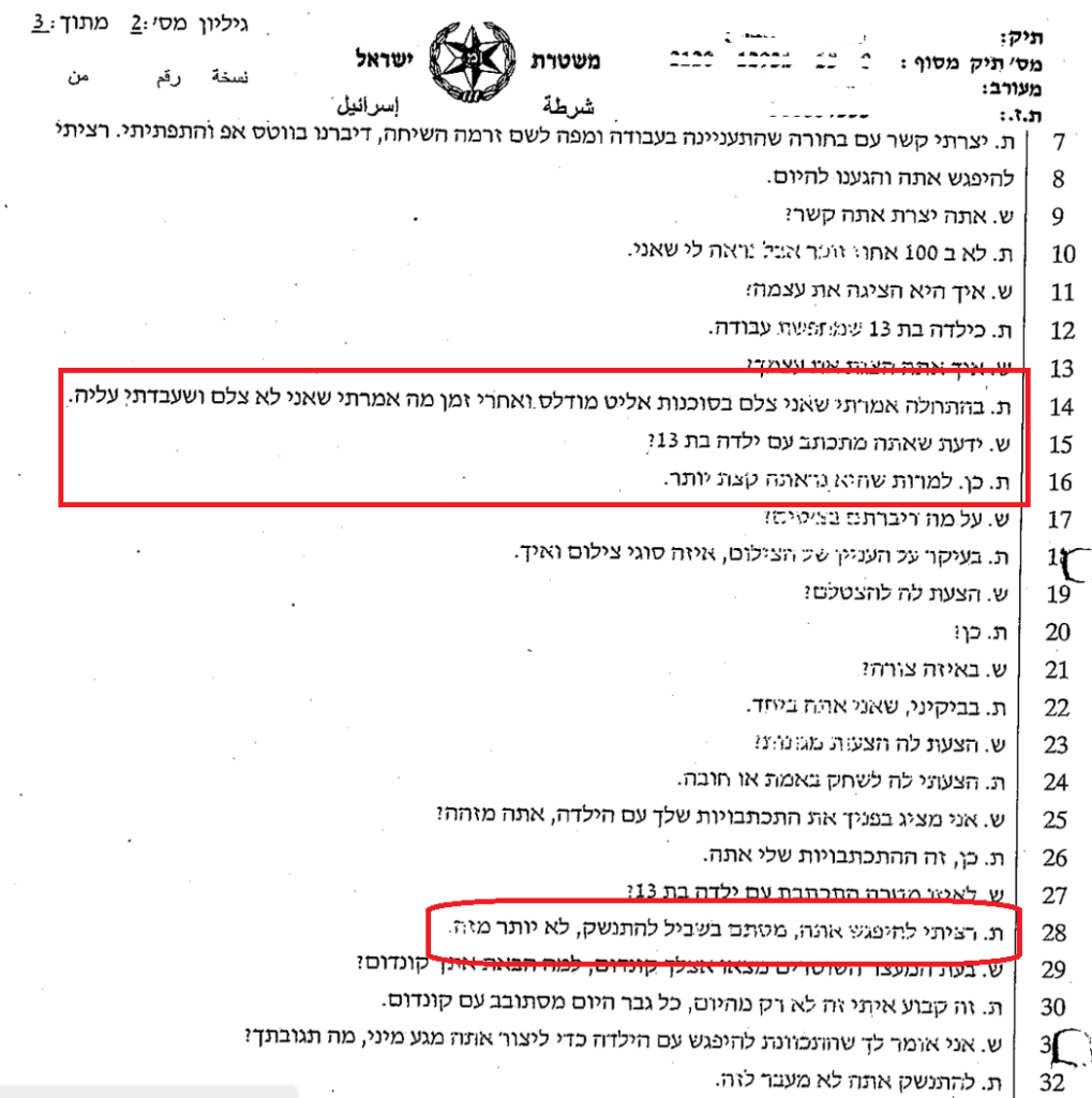 פרוטוקול חקירה של משטרת ישראל