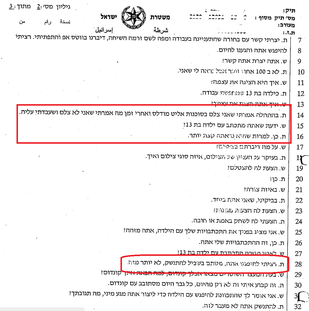 פרוטוקול חקירה של משטרת ישראל